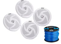 4X Pyle Marine 6.5" Waterproof Low Profile Slim Style White 240 Watt Power Speakers, 16-Gauge 50 Foot Tinned Speaker Wire