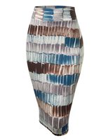 WB1304 Womens Print Midi Pencil Skirt XXXL Teal_Brown