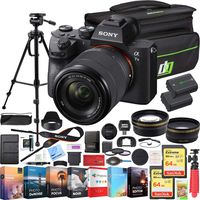 Sony a7III Full Frame Mirrorless Camera with FE 28-70 mm F3.5-5.6 OSS Lens ILCE-7M3K/B Bundle with Telephoto and Wide-Angle Lens Set, 2X 64GB Memory Cards, Deco Gear Bag and Accessories (26 Items)