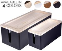 [Set of Two] Rustic Wooden Cable Management Box Cord Organizer, Large Storage Holder for Desk, TV, Computer, USB Hub, System to Cover and Hide & Power Strips & Cords (Black)