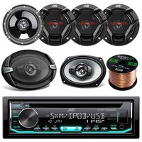 JVC KD-R670 CD/MP3/WMA Receiver Bundle Combo With 2x JVC CS-DR6930 6x9" 1000w 3-Way Vehicle Stereo Coaxial Speakers + 4x CS-DR620 6.5" 300W 2-Way Audio Speakers + Enrock 50 Foot 16 Gauge Speaker Wire