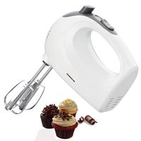 Ovente Electric Hand Mixer with 5 Speed Ultra Mixing Power and Snap-On Storage Case, 2 Stainless Steel Beater Attachments, Compact and Light, 150 Watts Perfect for Home Use, White (HM151W)