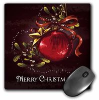 3dRose LLC 8 x 8 x 0.25 Inches Mouse Pad, Vintage Mistletoe and Christmas Ball Decoration Xmas Holiday Greeting (mp_107018_1)