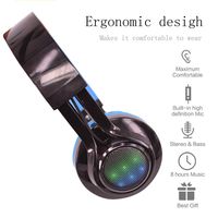 4In1 Wireless Bluetooth LED Stereo Headphone, FM Radio TF Card MP3 Point Headset + Microphone Waterproof Support Music Streaming Hands-Free Calling for iPhone iPad Tablet TV Smartphones (Blue)