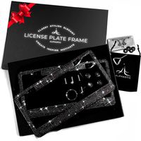 Glass Diamond Car License Plate Frame - 2 Pack Black Handmade | Sparkly Bling Rhinestone Stainless Steel Metal Frames For Women & Men Cars Plates. AA SS16 Crystal (Black Glass Diamond Rhinestone)