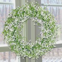 HEBE 16.5" Baby's Breath Flower Wreath for Front Door White Floral Wreath Welcome Farmhouse Door Wreath for Wedding, Wall, Window,Backdrop,Home Décor