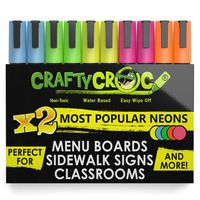 Crafty Croc Liquid Chalk Markers, Glow in the Dark Neon Chalk Pens, Includes 2 Each Fluorescent Yellow, Blue, Green, Orange and Pink (10 Pack)