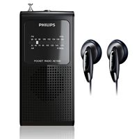 Philips AM FM Battery Operated Portable Pocket Radio, AM FM Compact Transistor Radios Player with Bonus Philips in-Ear Headphones (Black)