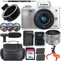 Canon EOS M50 Mirrorless Camera (White) w/Canon 15-45mm f/3.5-6.3 is STM Lens + M-Adapter & Exclusive Video-Accessory Bundle