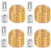 4 Pack Christmas Fairy String Lights, Battery Operated Waterproof 8 Modes Remote 50 Led 16.4ft Indoor Lights Copper Twinkle Lights for Bedroom Wedding Party Dinner Festival Decor (Warm White)