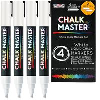 Chalkmaster Liquid Chalk Markers - 4 Bright White Colored Liquid Chalk Premium Artist Quality Marker Pen Set + 2 Free Additional 6 mm Reversible Chisel to Bullet Point Tips - 100% Guarantee