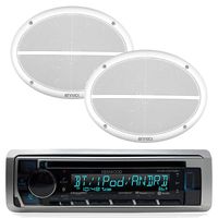 Kenwood Bluetooth USB CD iPod Radio, 2-Enrock 2-Way 6x9 White Marine Speaker Set