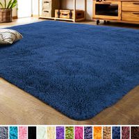 LOCHAS Luxury Velvet Bedroom Rugs Living Room Carpet, Fluffy, Super Soft Cozy, Bright Color, High Pile, Cute Area Rugs for Girls Room, Kids, Nursery and Baby (4x5.3 Feet, Light Navy)