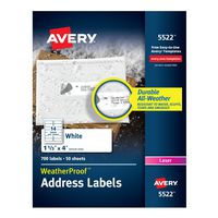 Avery WeatherProof Mailing Labels, TrueBlock Technology, Laser, White, 1-1/3 x 4, Pack of 700 (5522)