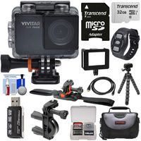 Vivitar DVR794HD 1080p HD Wi-Fi Waterproof Action Video Camera Camcorder (Black) + Remote, Vented Helmet & Bike Mounts + 32GB Card + Case + Tripod Kit