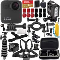 GoPro MAX 360 Action Camera with Deluxe Accessory Bundle - Includes: SanDisk Extreme 32GB microSDHC Memory Card, Rechargeable Underwater LED Light, Protective Carrying Case & Much More