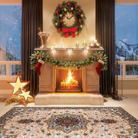 GoodsFederation 10x10ft Christmas Photography Backdrops Christmas Fireplace Photo Background for Christmas Party Customized Pictorial Cloth Winter Snow Photo Backdrops Studio Props SDJ-211