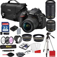 Nikon D5600 DSLR Camera with AF-P 18-55mm and 70-300mm Zoom Lenses + Nikon DSLR Camera Case + 32GB Memory Bundle (25pcs)