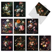 The Best Card Company - Box of 10 Blank Note Cards (4 x 5.12 Inch) - Artistic Classic Artwork, Bulk Assorted Cards - Baroque Blooms M10020BK