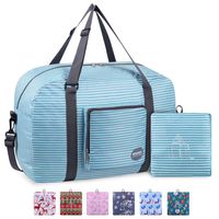 WANDF Foldable Travel Duffel Bag Luggage Carry on Sports Gym Water Resistant Nylon for Women (B-Mint Green Strip)