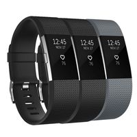 Keasy Bands Compatible with Fitbit Charge 2, Soft Adjustable Replacement Wristbands Strap for Charge 2, 3 Colors in 1 Pack (Black/Black/Gray, Small(5.5"-6.7"))