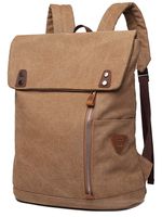 Scioltoo neutral canvas leather 15 inch computer laptop backpack large student bag girl retro bag outdoor travel bag brown A-Brown