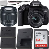 Canon EOS 800D (Rebel T7i) EF-S 18-55 mm f/4-5.6 is STM Lens Kit + Includes Free SanDisk Ultra 64GB SDXC Memory Card + Extended Life Replacement Battery + Lens Cap Keeper + Microfiber Cleaning Cloth