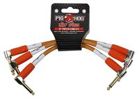 Pig Hog PHLIL6CC Lil' Pigs Right-Angle 1/4" Vintage Orange Cream Instrument Patch Cables, 6" (3 Pack)