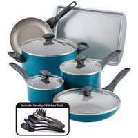 Farberware 20361 Dishwasher Safe Nonstick Cookware Pots and Pans Set, 15 Piece, Teal