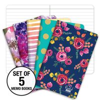 Field Notebook - 3.5"x5.5" - Assorted Patterns - Lined Memo Book - Pack of 5