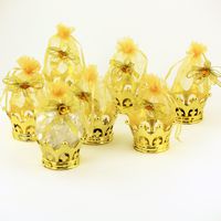 JC HUMMINGBIRD 12PC Gold Crown Pouch Fillable for Candies, Table Decorations, Party Favors, Keepsake, Baby Shower
