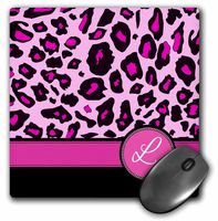 3D Rose"Personalized Initial L Monogrammed Hot Pink and Black Leopard Pattern Animal PrintPersonal Letter" Matte Finish Mouse Pad - 8 x 8" - mp_154413_1