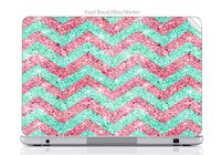 Laptop VINYL DECAL Sticker Skin Print Pink & Teal Chevron (not real glitter) Print Design Image fits Chromebook CB3-111 11.6in