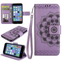 iPhone SE/iPhone 5 / iPhone 5s Case, UNEXTATI 3D Emboss Mandala Flower PU Leather Flip Wallet Cover Case with Card Slots and Kickstand for Apple iPhone SE/iPhone 5 / iPhone 5s, Purple