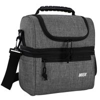 MIER 2 Compartment Lunch Bag for Men Women, Leakproof Insulated Cooler Bag for Work, School, Grey, Medium
