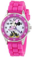 Minnie Mouse Kids' Analog Watch with Silver-Tone Casing, Pink Bezel, Pink Strap - Official Minnie Mouse Character on The Dial, Time-Teacher Watch, Safe for Children - Model: MN1157