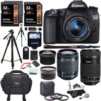 Canon EOS 70D 20.2MP SLR Camera EF-S 18-55mm f/3.5-5.6 STM Lens 55-250mm f/4-5.6 Image Stabilizer Zoom Lens Wide Angle Telephoto Lens Accessory Bundle