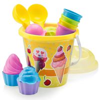 Top Race Beach Toys, Sand Toys, 16 Piece Ice Cream Mold Set for Kids 3-10 with Large 9" Beach Toy Bucket Pail for Kids and Toddlers (Ice Cream)