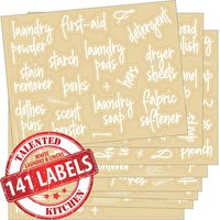 Talented Kitchen 141 White Laundry Room & Linen Closet Organization Labels. Script, Printed Stickers. Clear, Canister & Bin Labels to Declutter Spaces (White Laundry Room & Linens - 141 Labels)