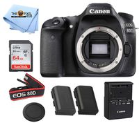 Canon EOS 80d Body Only Includes Free SanDisk Ultra 64GB SDHC Class 10 Card and LPE6 Replacement Battery (Lens Not Included) - International Model