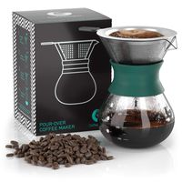 Pour Over Coffee Dripper - Coffee Gator Paperless Pour Over Coffee Maker - Stainless Steel Filter and BPA-Free Glass Carafe - Flavor Unlocking Hand Drip Brewer - 10.5oz - Green