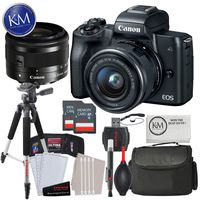 Canon EOS M50 Mirrorless Camera w/15-45mm (Black) + 2 x 32GB + Deluxe Photo Bundle