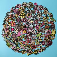 100PCS Pack Cool Colorful Neon Light Stickers Decals Laptop Cars Guitar Bumper Classic Vinyl Waterproof Graffiti