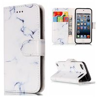 Lomogo iPod Touch 6 / Touch 5 Leather Wallet Case with Kickstand Credit Card Holder Magnetic Closure Shockproof Flip Case Cover for Apple iPod Touch 6 / Touch 5 (White Marble)