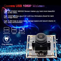 Camera USB 1080P Webcamera Sony IMX322 Sensor Webcam Wide Angle Fisheye Camera 180 Degree 2 MP Industrial USB Camera Module Full HD H.264 Video Camera 0.01lux Low Illumination Low Light USB Camera