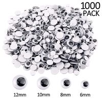 Upins 1000 Pcs Black Wiggle Googly Eyes with Self-Adhesive, 6mm 8mm 10 mm 12mm Mixed Packaging