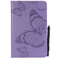 Shinyzone Tablet Leather Case for Samsung Galaxy Tab E 9.6 T560,Embossed Purple Butterfly Pattern with Credit Card Slots and Pencil Holder,Auto Sleep and Wake Function Magnetic Flip Stand Cover
