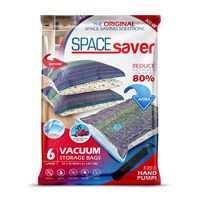 Spacesaver Premium Reusable Vacuum Storage Bags, Save 80% More Storage Space. Double Zip Seal & Leak Valve, Travel Hand Pump Included (Large 6 Pack)