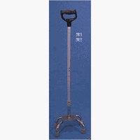 Quad Cane - Small base-6" x 8", with orthopedic handle and nylon security nut. Adjusts from 31" - 37".