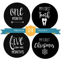 Baby Milestone Stickers by The Hamptons Baby - 24 Pack of Monthly Belly Milestones for Onesies, Months, Milestones, Firsts & Holidays - First Year (4" Round)